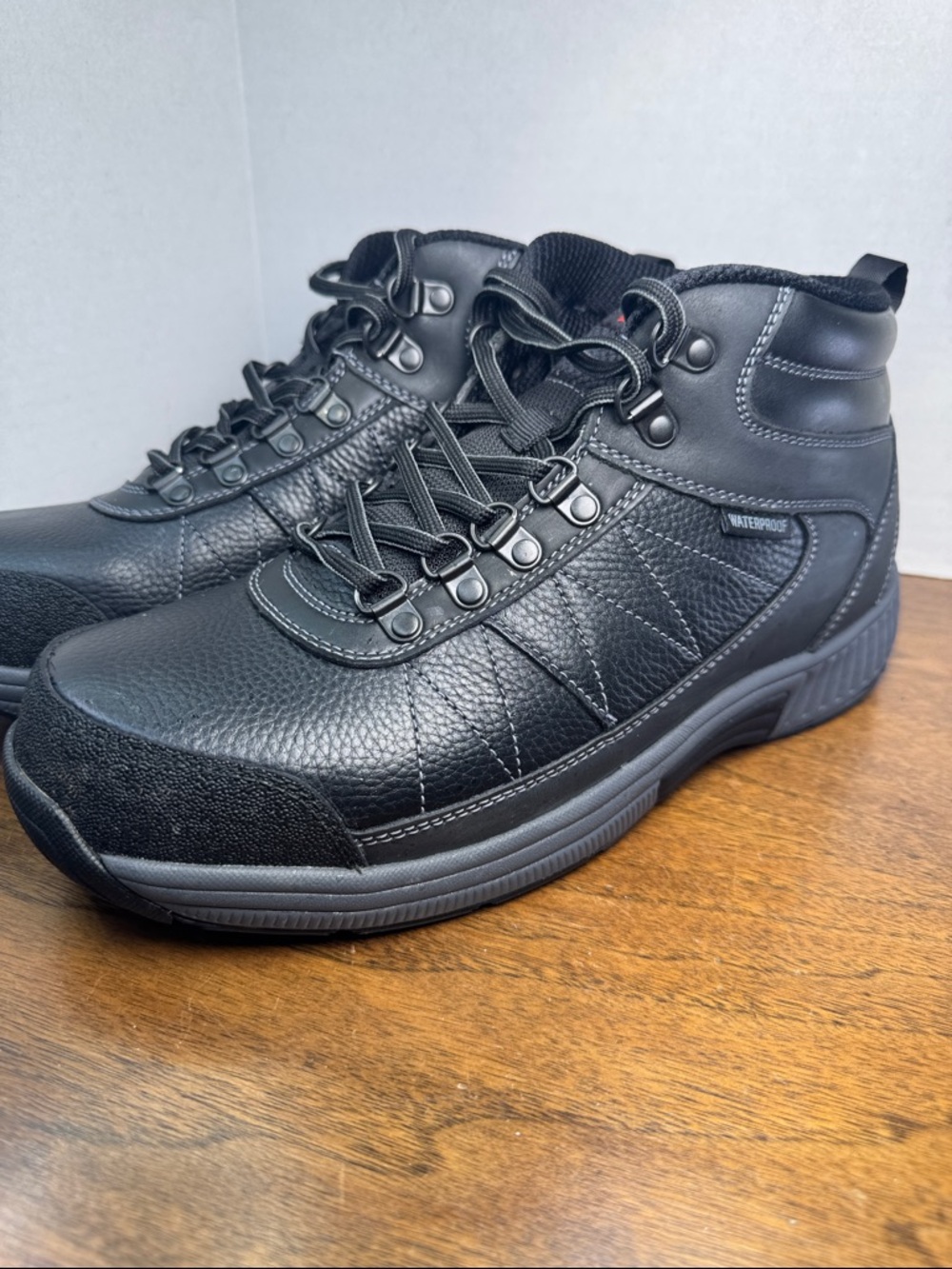 OrthoFeet Men's Hunter Waterproof Black Leather Work Lace-up Boots Shoes, 9D